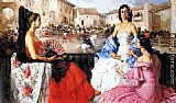 Francisco Rodriguez San Clement Canvas Paintings - Elegant Women Watching a Bull Fight